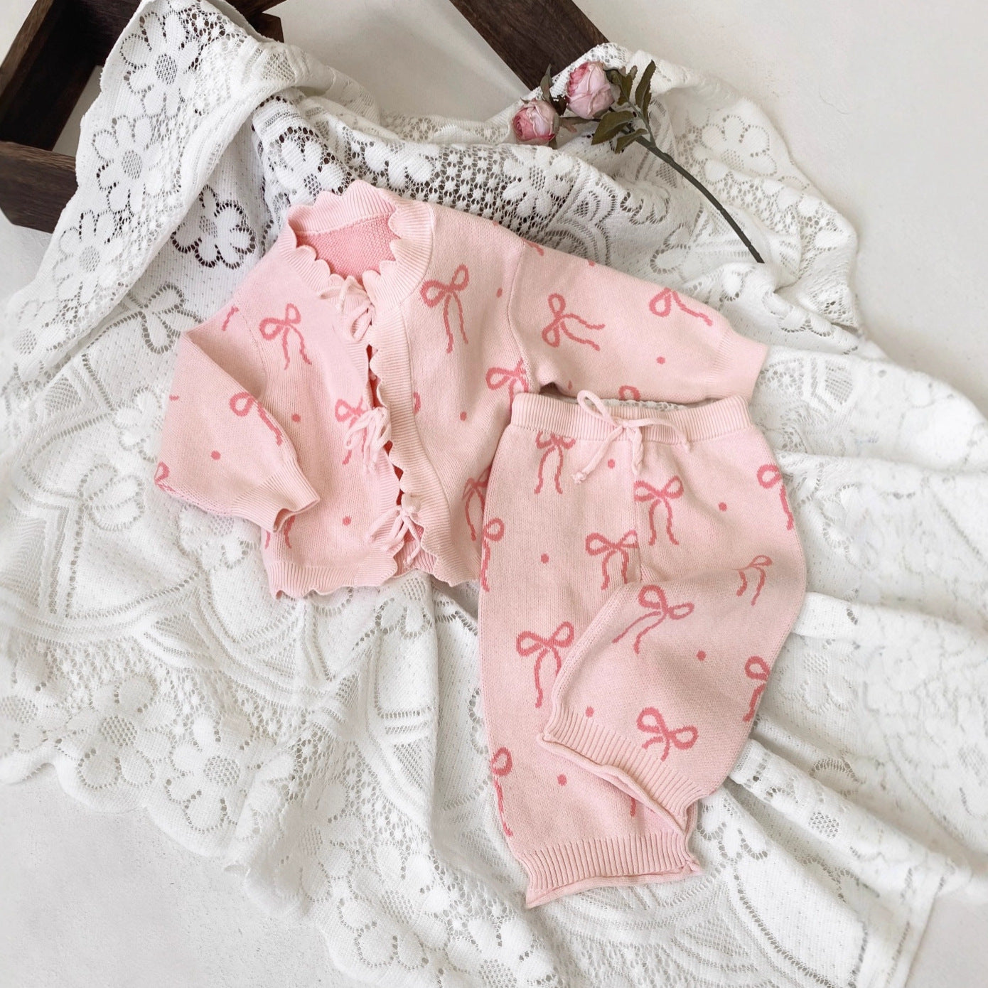リボン柄 ジャガード編みニットセットアップ（ribbon jacquard knit 