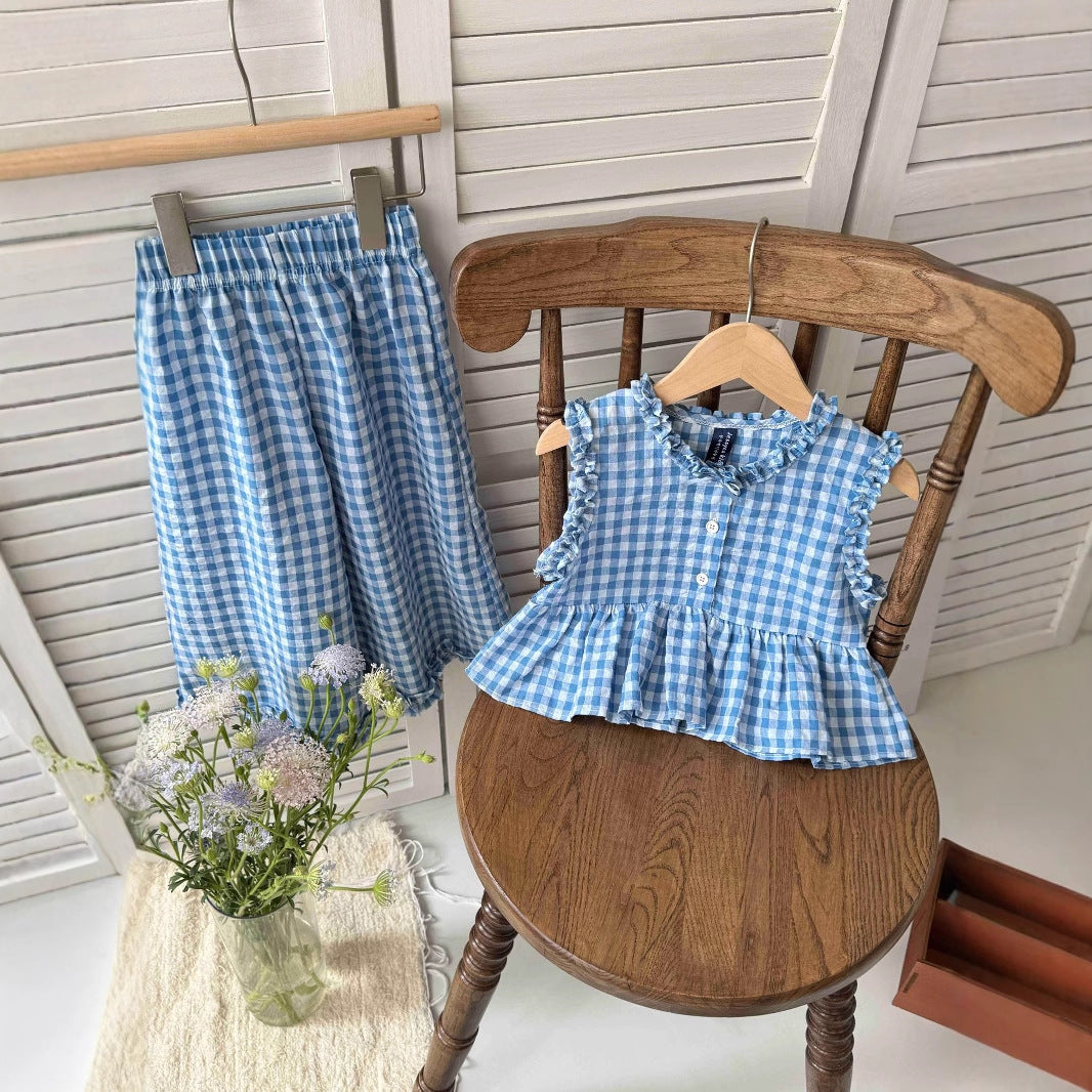 ギンガムチェックのフリルセットアップ（gingham check ruffle setup