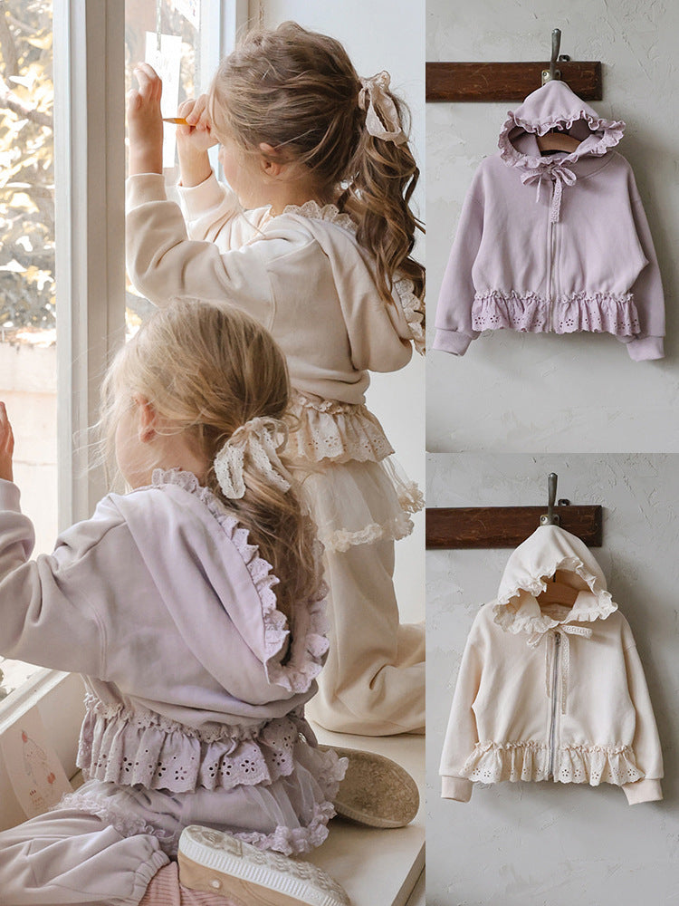 BORDERS at BALCONY フリル ジップアップ パーカー　美品！ レースフリルジップパーカー（lace frill zip-up hoodie）PFT260904