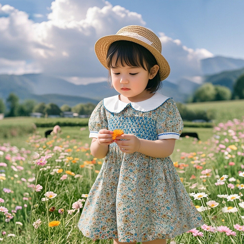 クラシック小花柄 スモッキングワンピース（classic floral smocking
