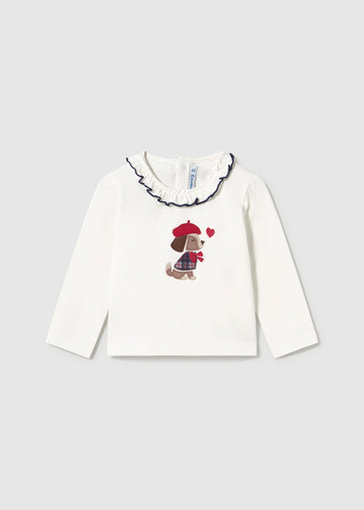 [即発送] Mayoral ドッグモチーフのフリル襟カットソー（dog motif frilled collar tee）MYT260802