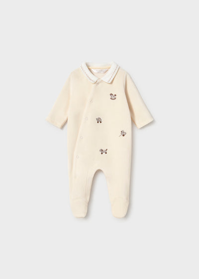 [即発送]Mayoral アニマル刺繍のベロア足つきロンパース（animal embroidery velour footed romper）MYR260801