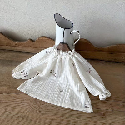 【兄弟コーデ】floral embroidered crinkle gauze blouse