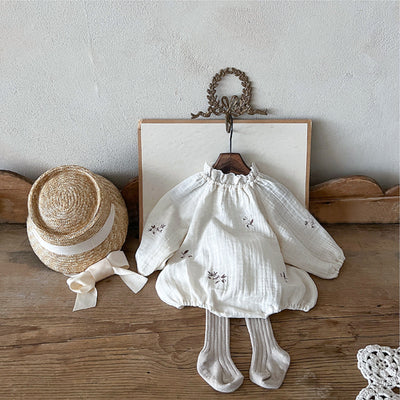 【兄弟コーデ】floral embroidered crinkle gauze romper