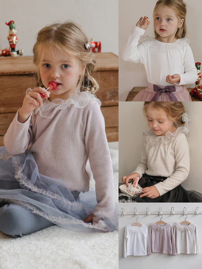 チュールフリル襟のリブカットソー（tulle frill collar ribbed top）55502512