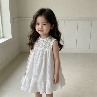 レース切り替えのナチュラルワンピース（lace patchwork natural dress）CKO260503