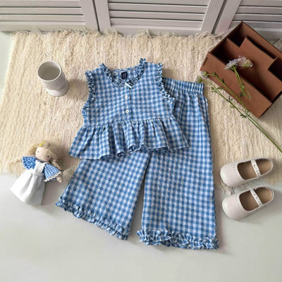 ギンガムチェックのフリルセットアップ（gingham check ruffle setup）CKS260404