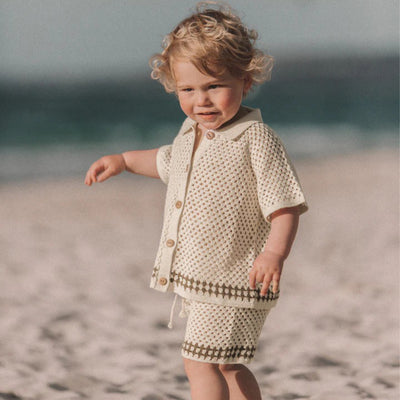 【セットアップ】open-knit polo shirt & shorts set
