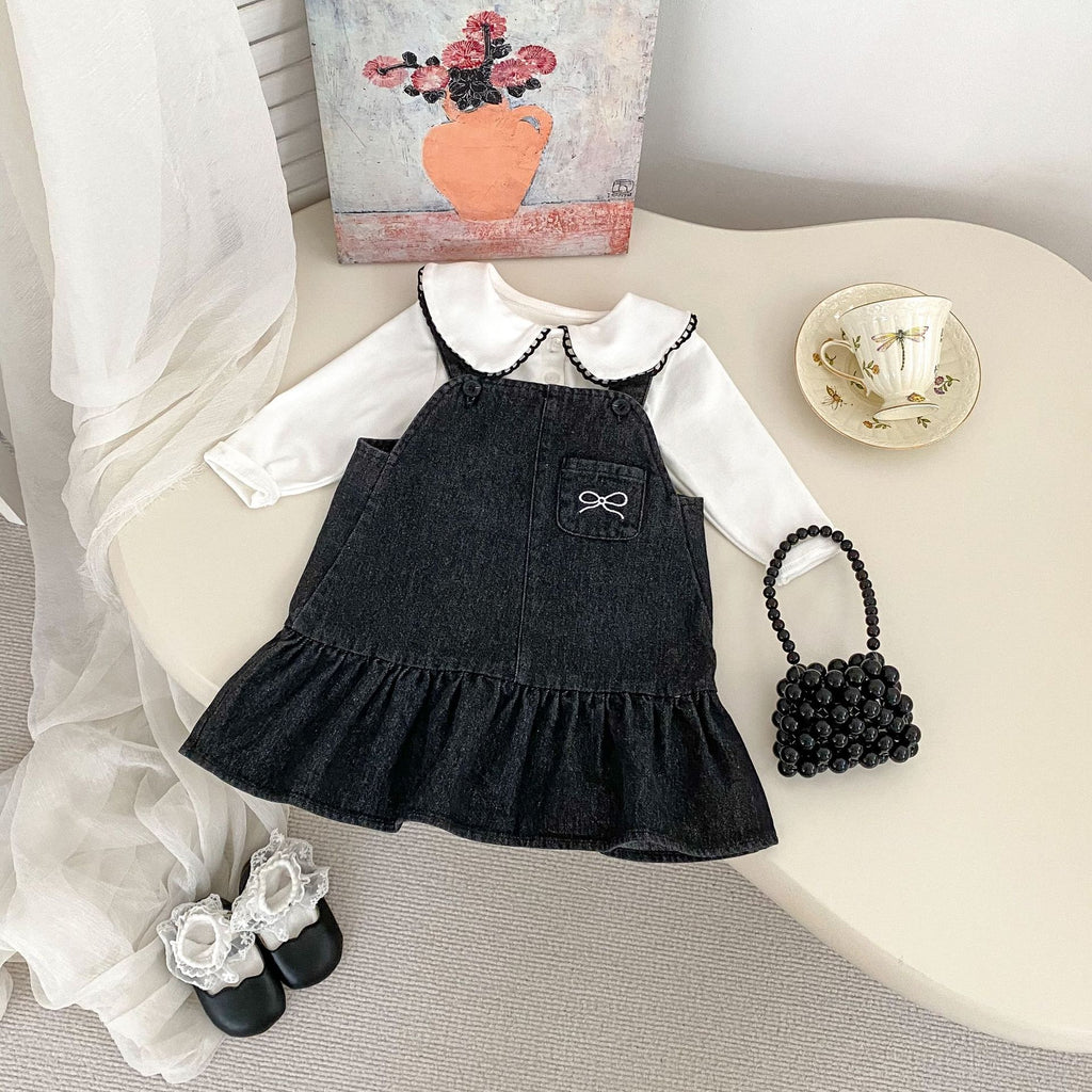 peter pan collar blouse & ribbon jumper skirt set