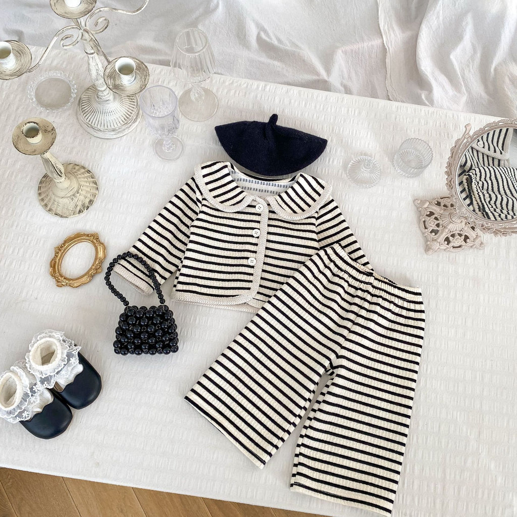 【セットアップ】striped rib knit set