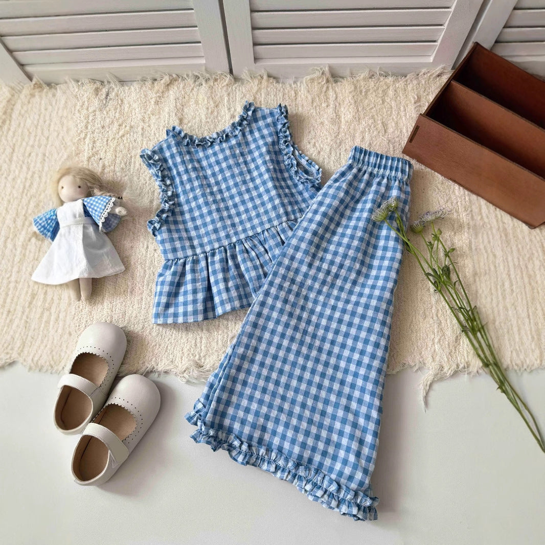 ギンガムチェックのフリルセットアップ（gingham check ruffle setup