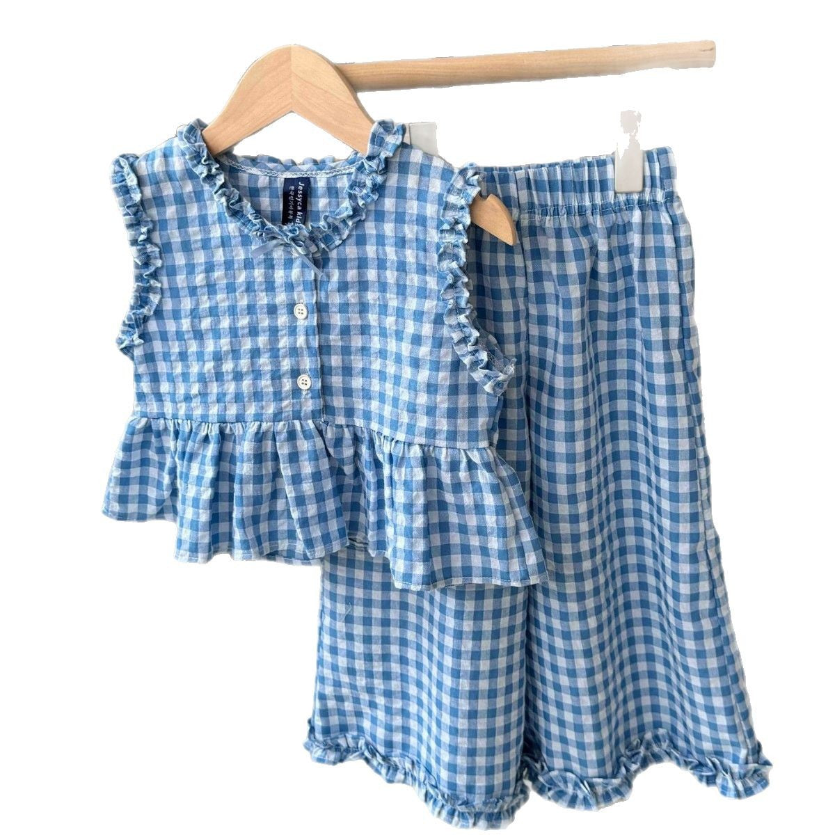 ギンガムチェックのフリルセットアップ（gingham check ruffle setup
